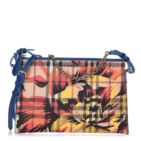 BURBERRY Haymarket Check Floral Print Peyton Wristlet